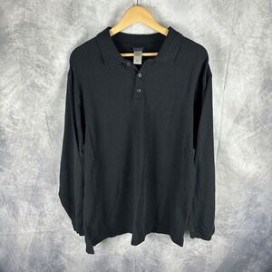 VTG Patagonia Mens Black Organic Cotton Long Sleeve Polo Shirt Sz L Pique Logo